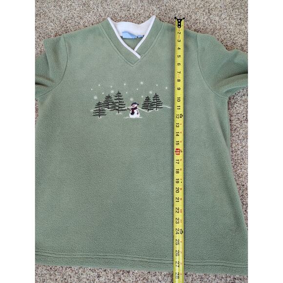 Croft & Barrow Fleece Top Winter Snowman Green Women Large V-Neck Embroidered - Picture 5 of 9
